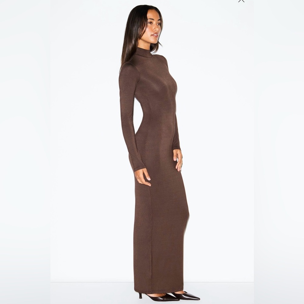 Skims Smooth Layers Turtleneck Long Dress in Espresso